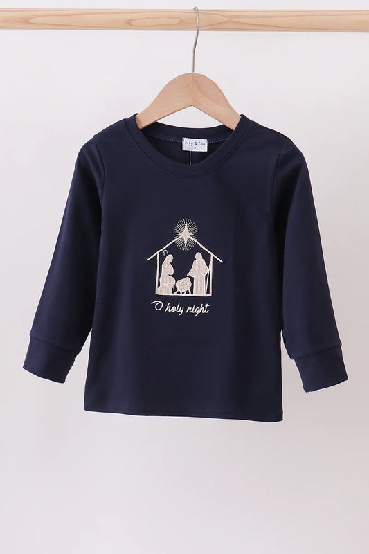 Navy nativity embroidery top