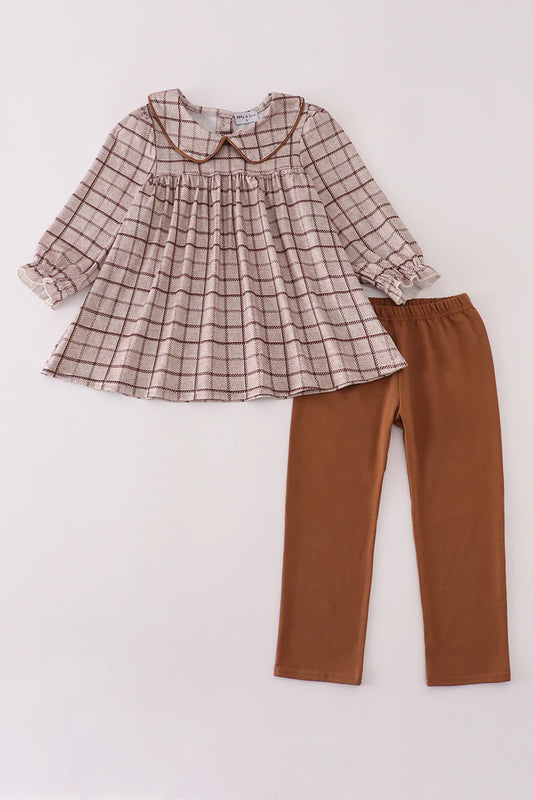 Brown plaid pants set