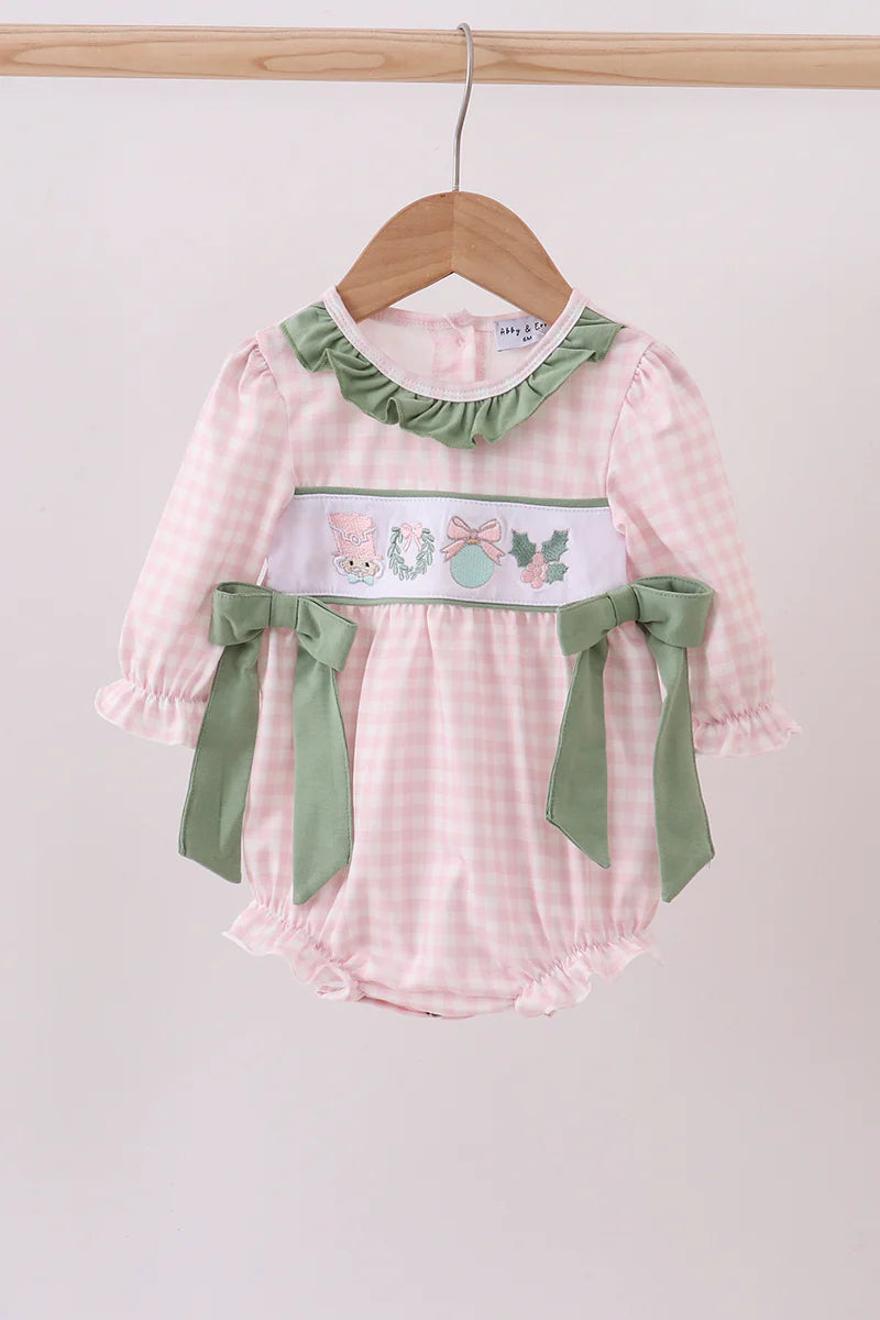 Pink nutcracker embroidery gingham bubble