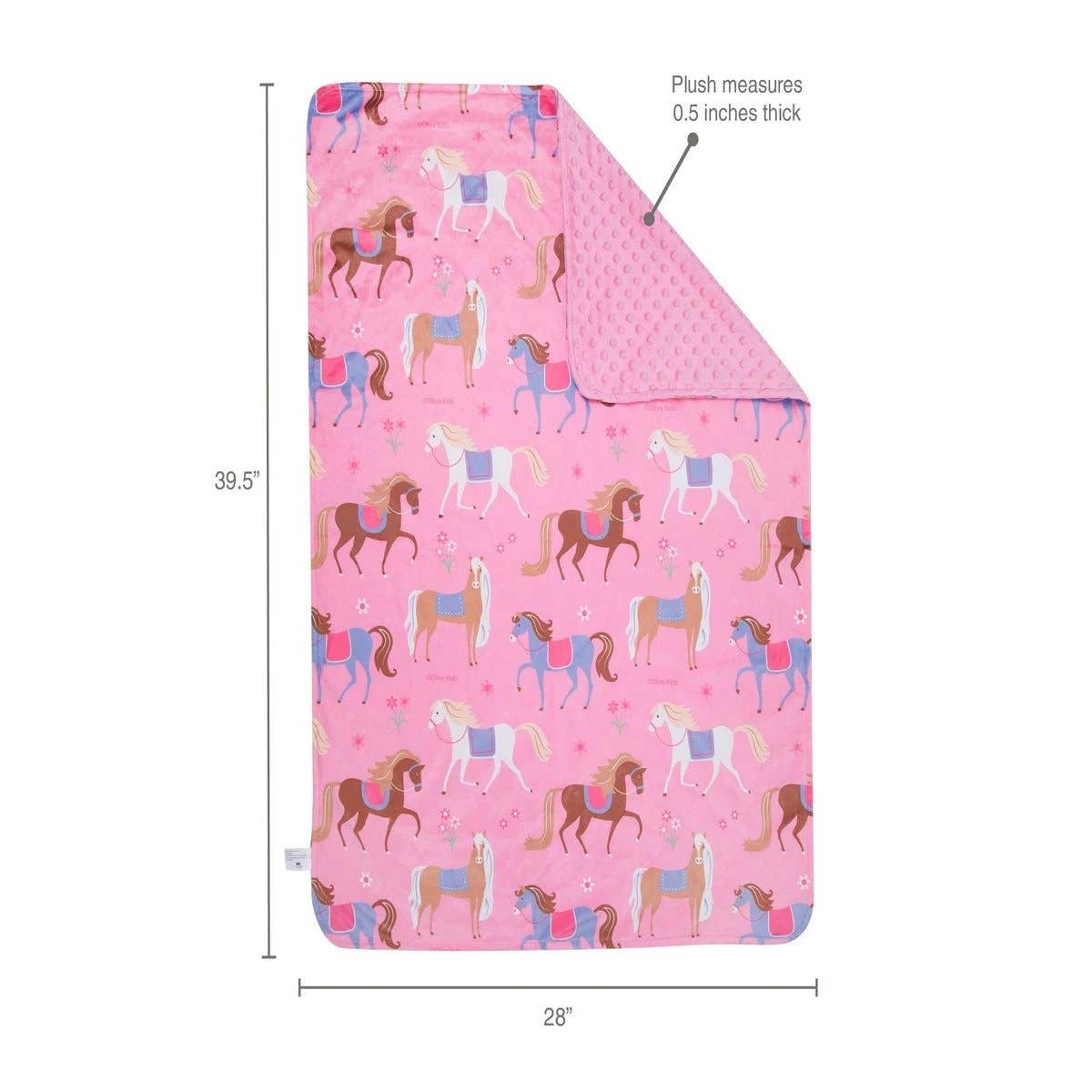 Horses Plush Blanket - Pink