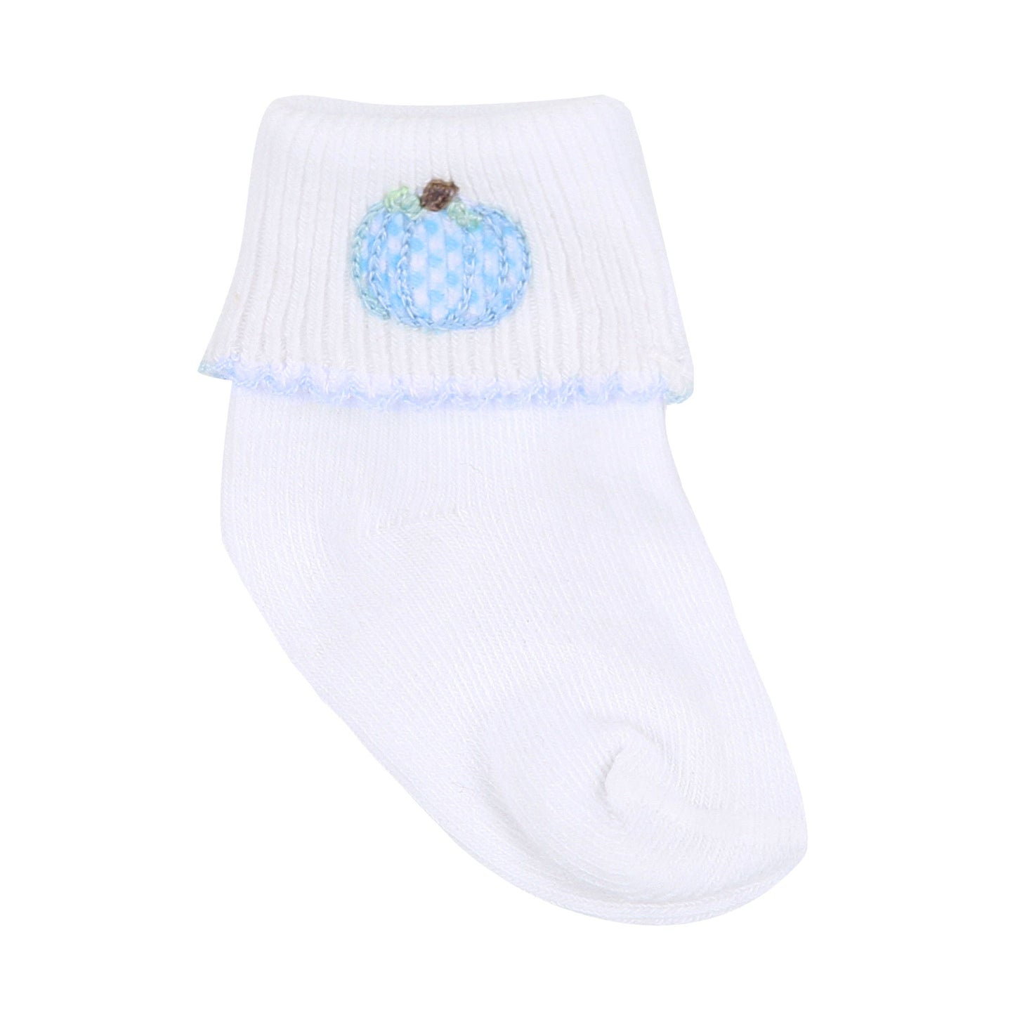 Sweet Pumpkin Blue Embroidered Socks