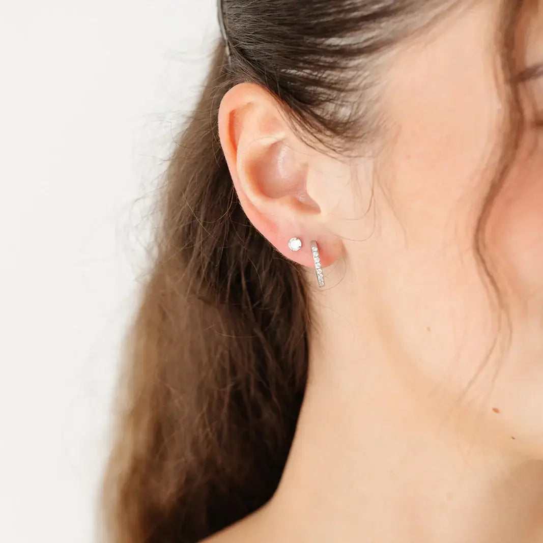 Gem Hoop Earrings - Hypoallergenic, Flat Back, Girl Gift: Gold