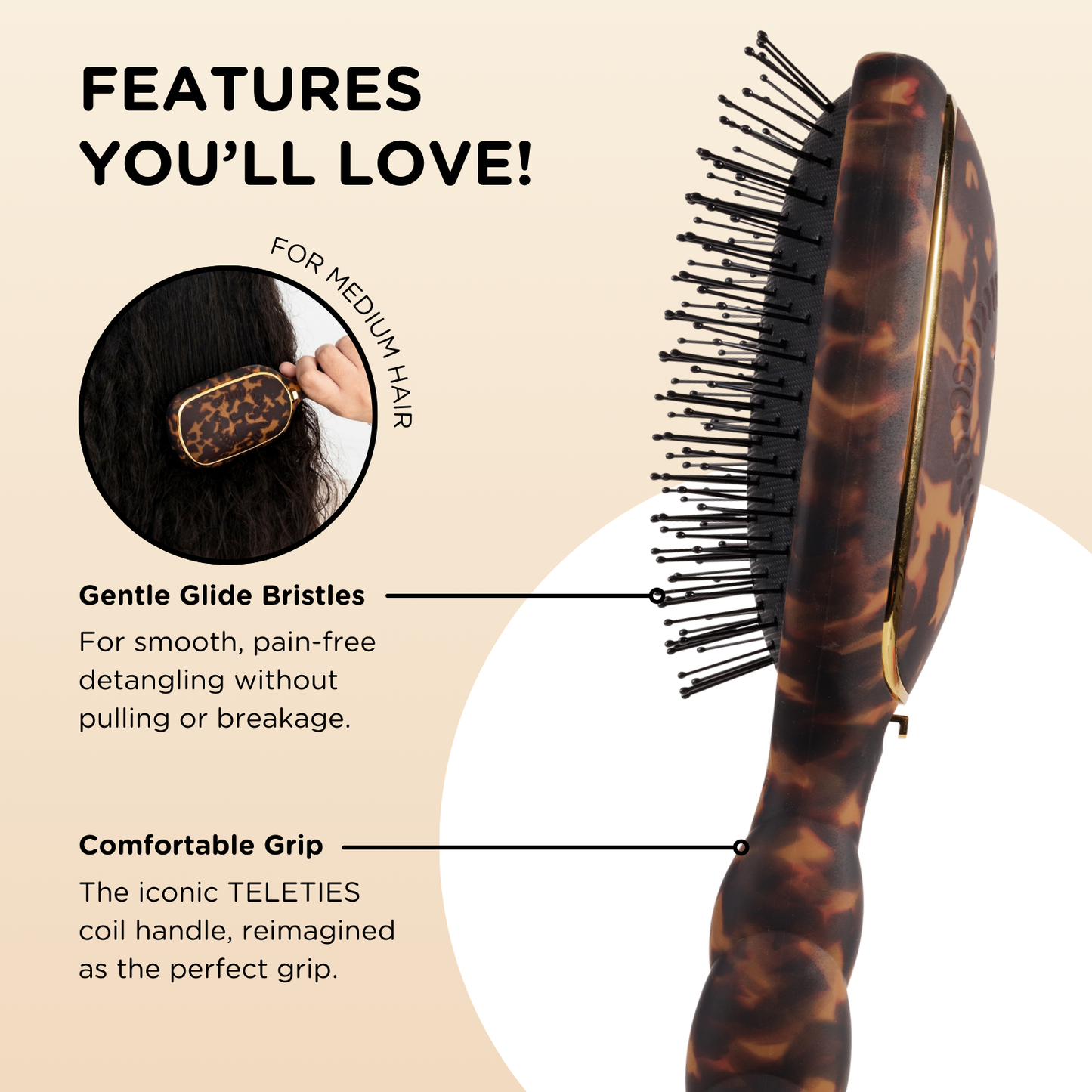 Detangler Hair Brush for Medium Hair - Tortoise