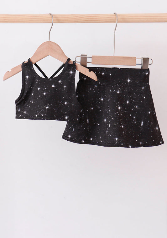 Black Glitter Skort Set