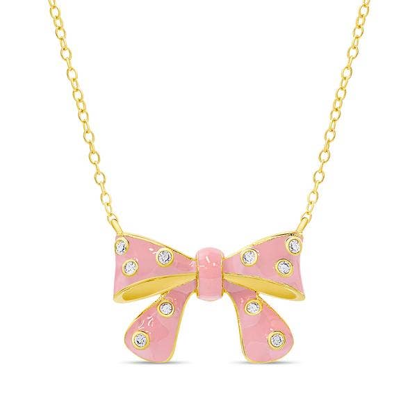 Bow Necklace with CZ: Pink
