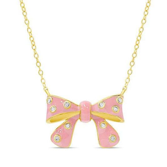 Bow Necklace with CZ: Pink