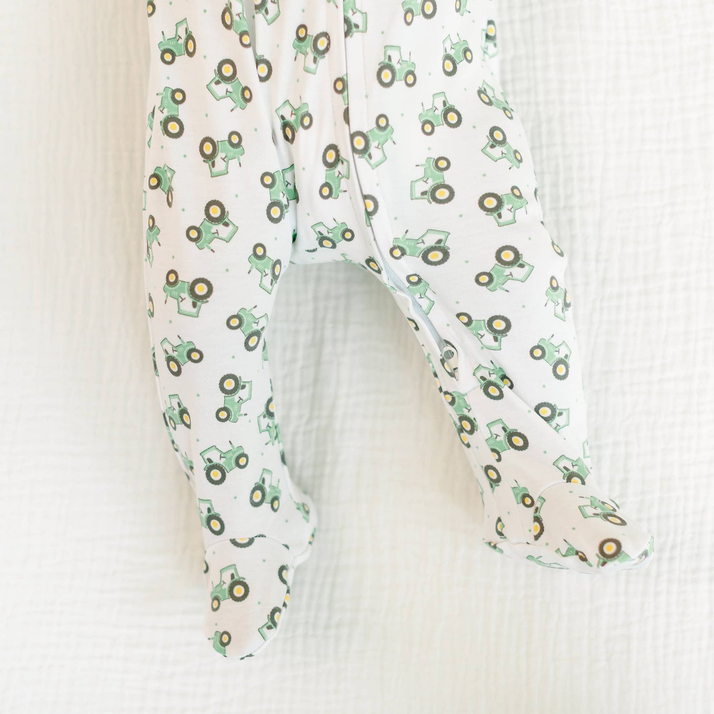 Lil' Green Tractor Print Zip Footie