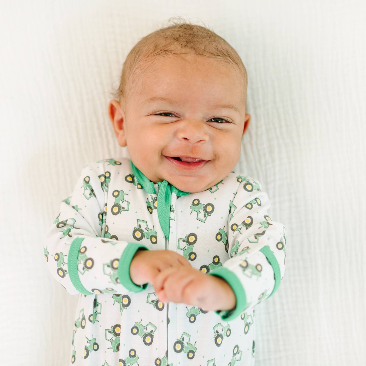 Lil' Green Tractor Print Zip Footie