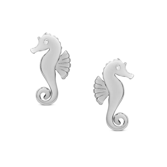 Sea Horse Stud Earrings In Sterling Silver