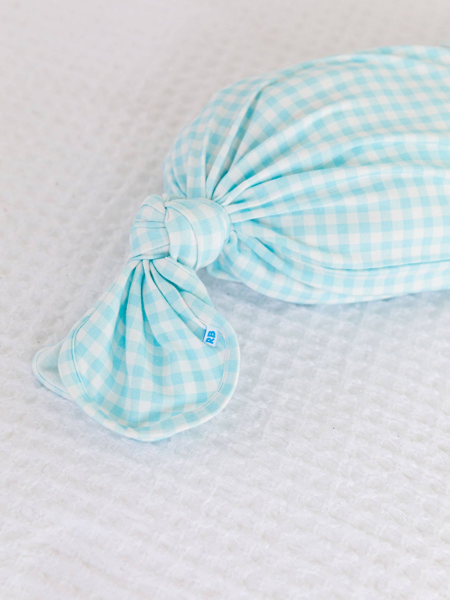 Baby Blue Breeze Gingham Modal Blend Knotted Sleep Gown & Hat Set
: Blue