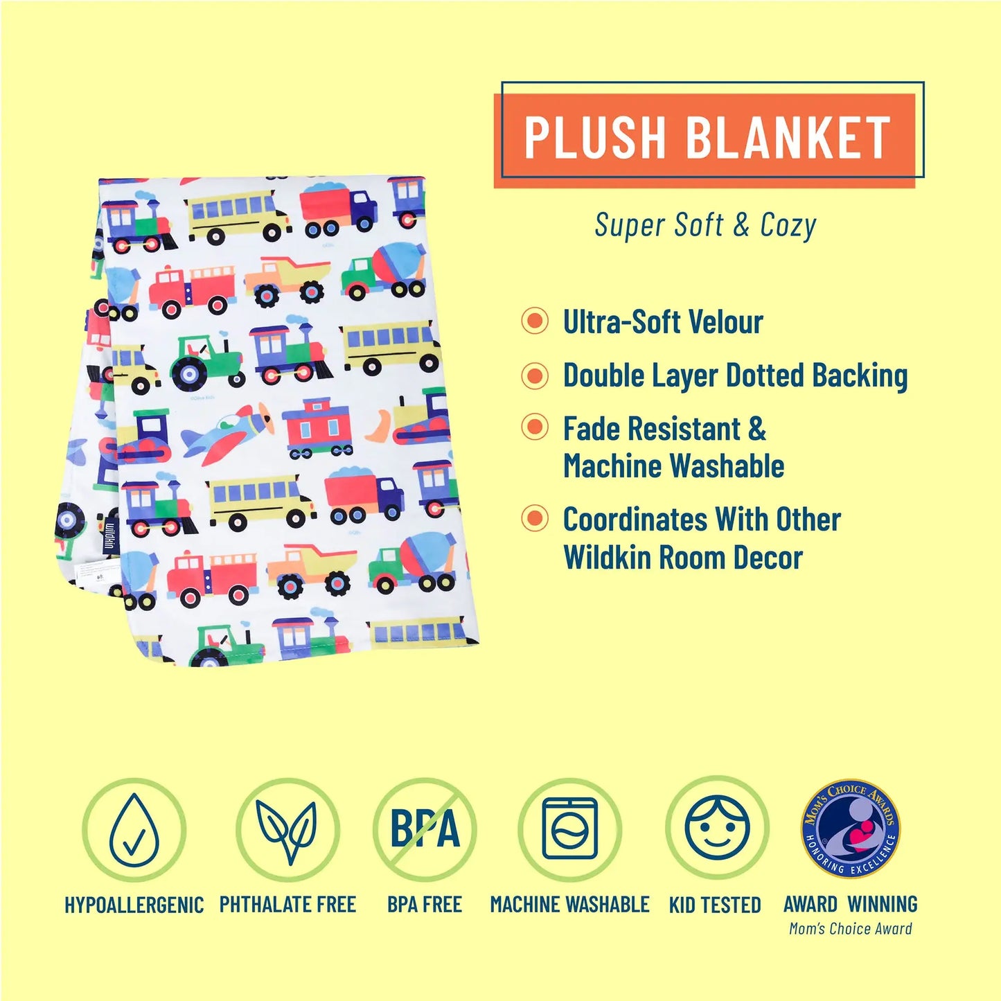 Trains Planes and Trucks Plush Blanket - Blue