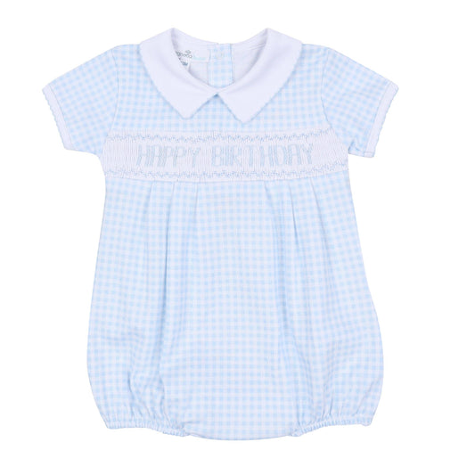 Birthday Classics Smocked Short Sleeve Bubble - Light Blue