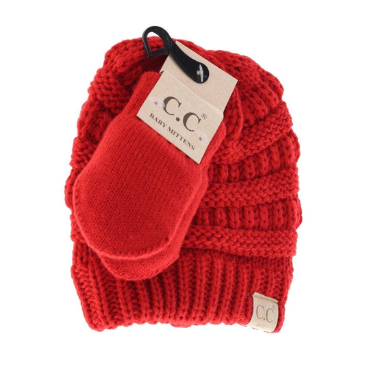 C.C BABY Solid Beanie with Mittens - Knit Hat  BabySet1: Red (Bright)