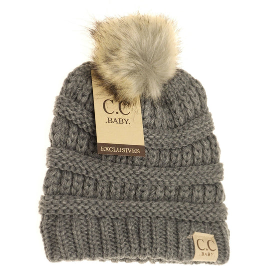 Baby Fur Pom CC Beanie: Lt. Grey