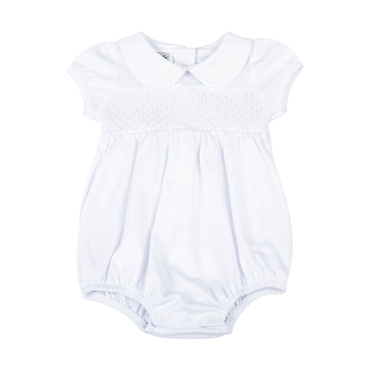 Blessed Smocked Collared S/S Unisex Bubble - White: White