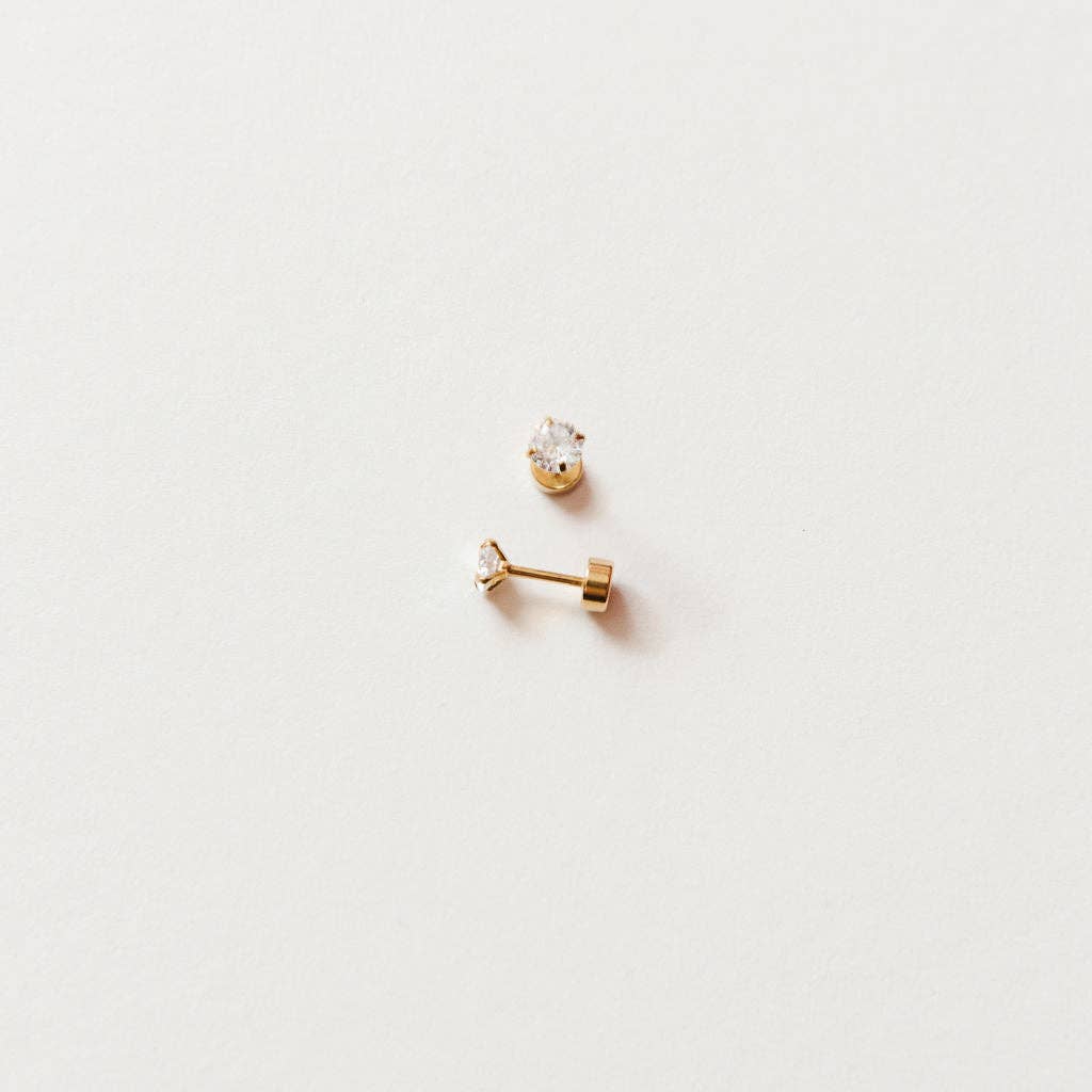 Diamond Stud Earrings - Hypoallergenic, Flat Back, Girl Gift: Silver