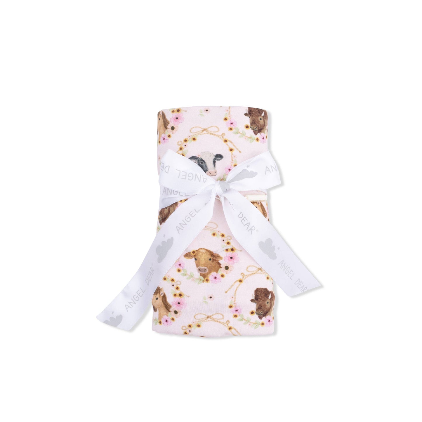 Farm Animals Floral Cameos Pink - Swaddle Blanket: 45X45