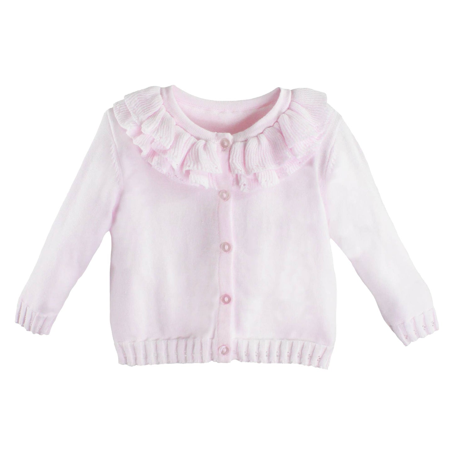 Pointelle Ruffle Collar Cardigan: Pink