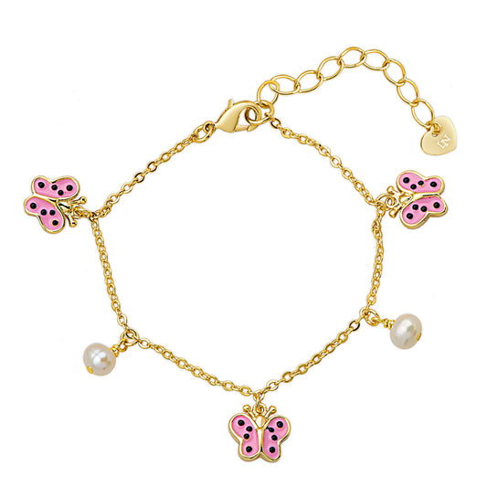 Butterflies And Pearls Charm Bracelet