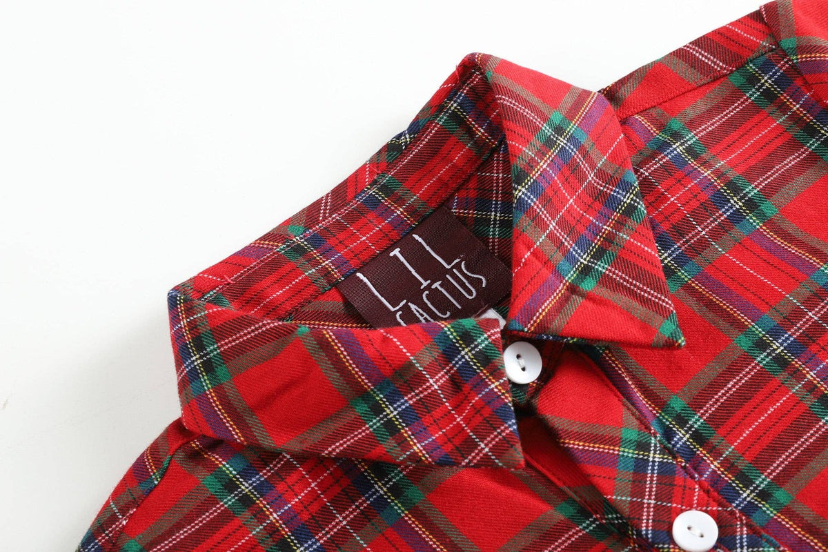 Red and Green Tartan Boy Dress Shirt: Red