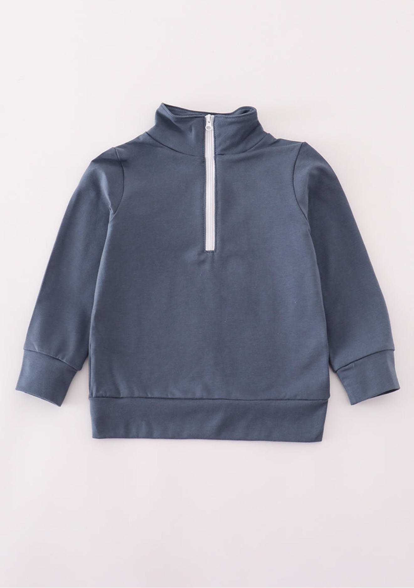 Navy character embroidery zip pull over