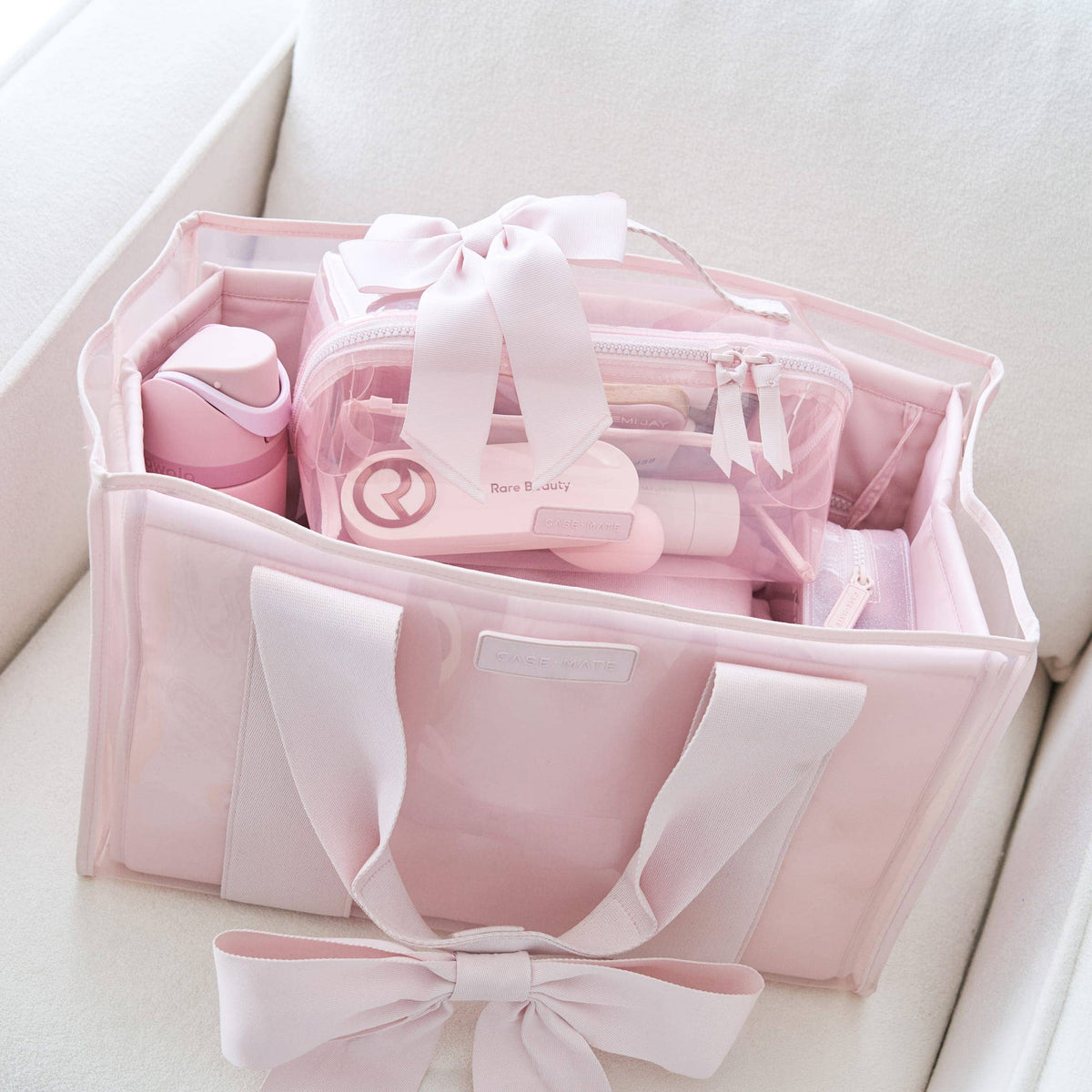 Jelly Cosmetic Bag – Waterproof Lay-Flat Makeup Bag: Ballet Pink Bow