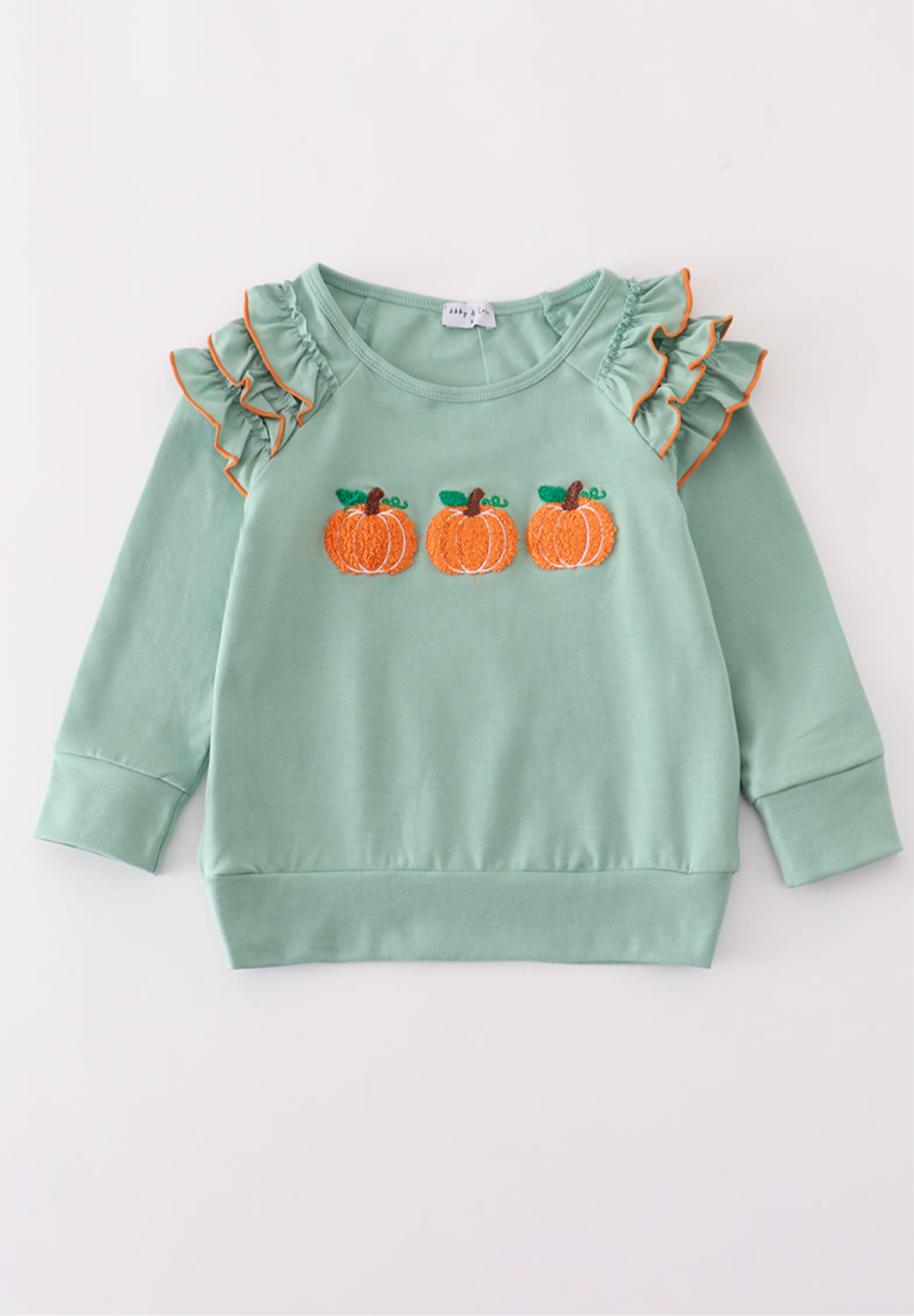 Sage Pumpkin French Knot Ruffle Top