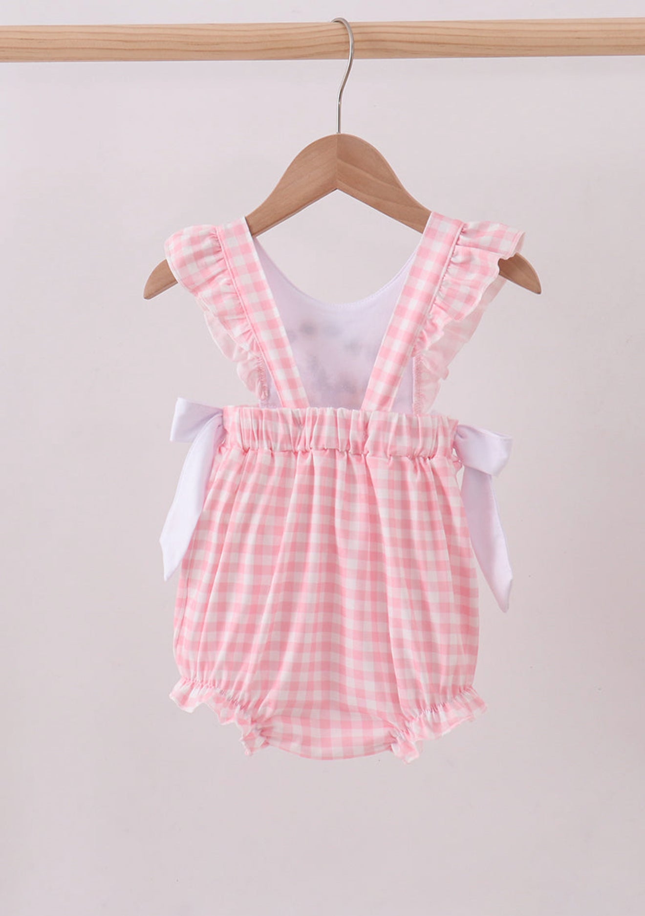Pink zoo embroidery gingham ruffle bubble