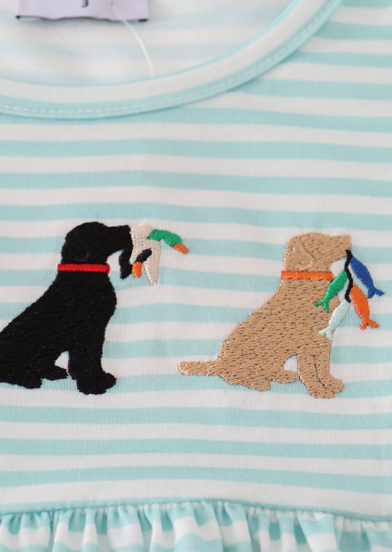 Green stripe puppy hunting embroidery shorts set