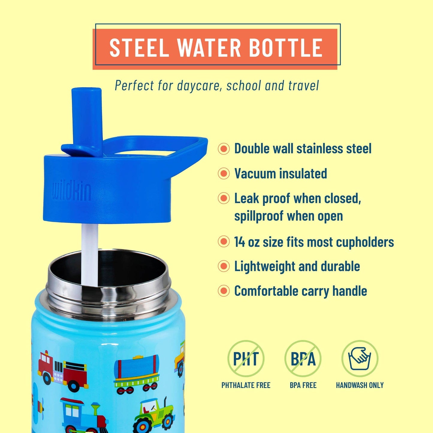 Trains, Planes & Trucks 14 oz Stainless Steel Water Bottle