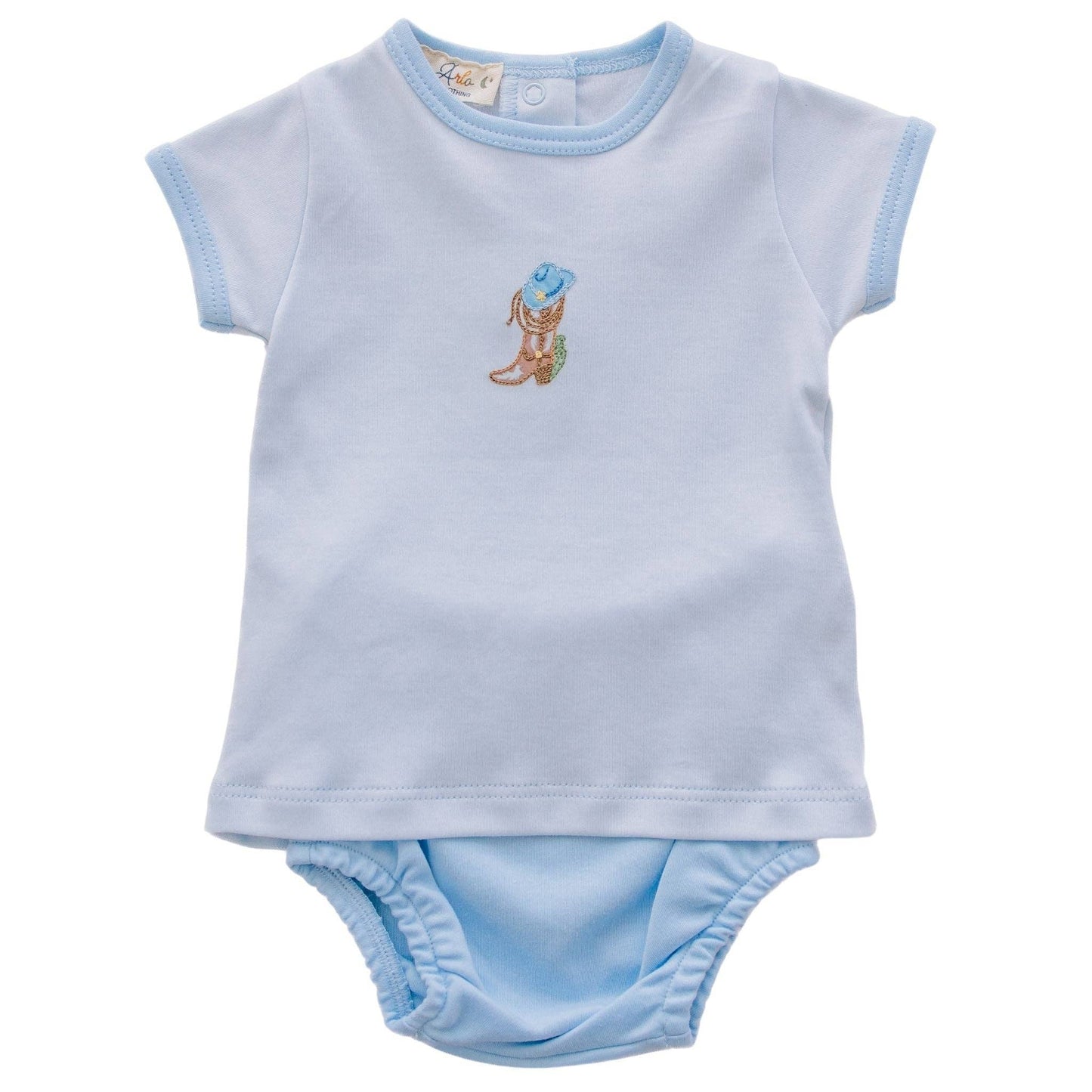 Boots and Blooms Diaper Cover Set - Light Blue