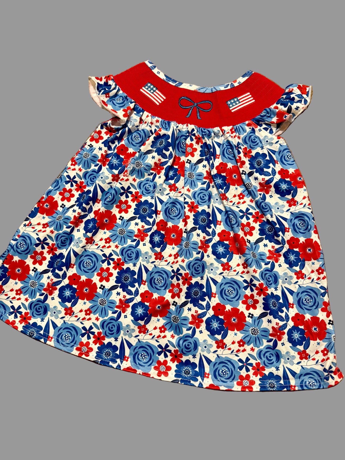 Blue flag bow smocked dress
