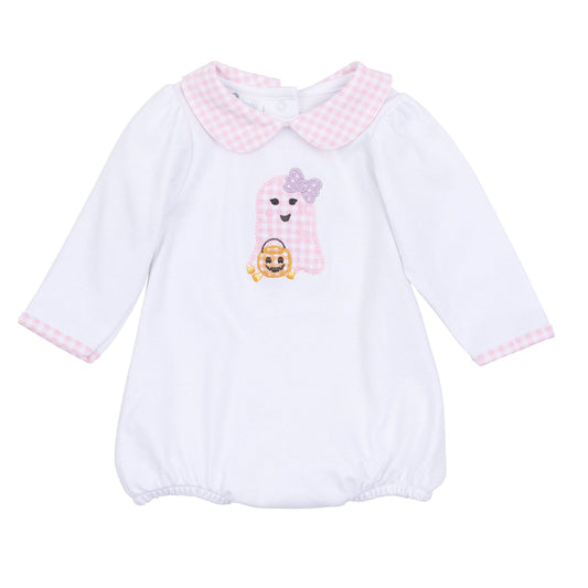 Boo Crew! Applique Collared Long Sleeve Bubble - Pink