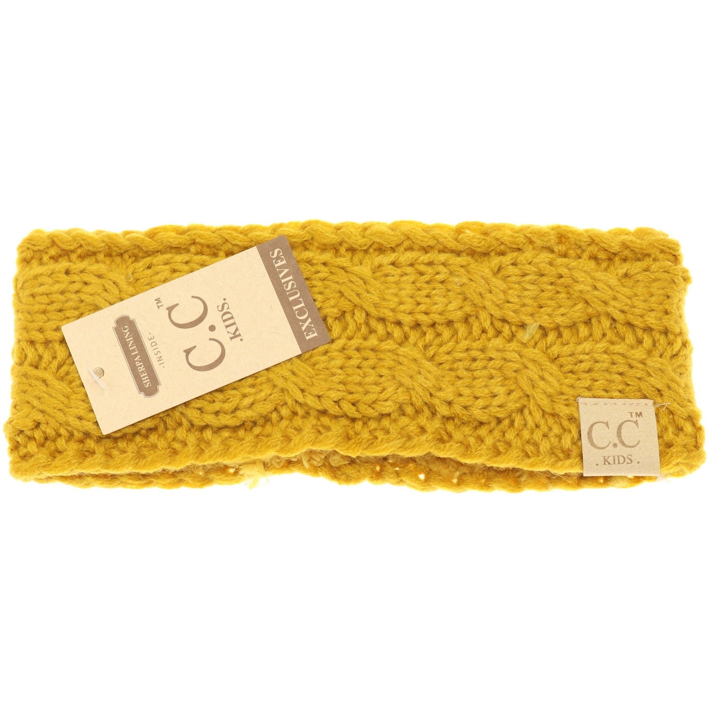 KIDS Solid Cable Knit CC Head Wrap: Mustard