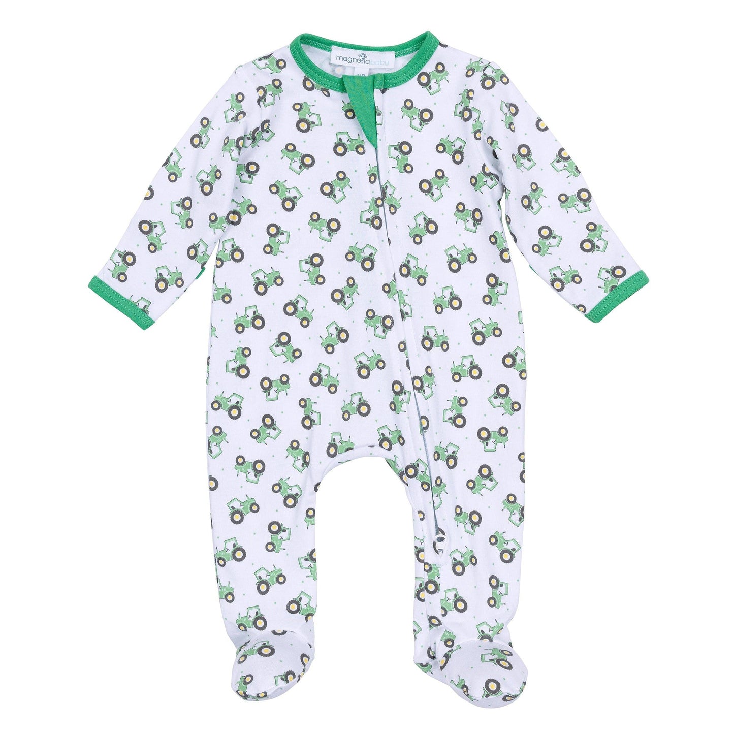 Lil' Green Tractor Print Zip Footie