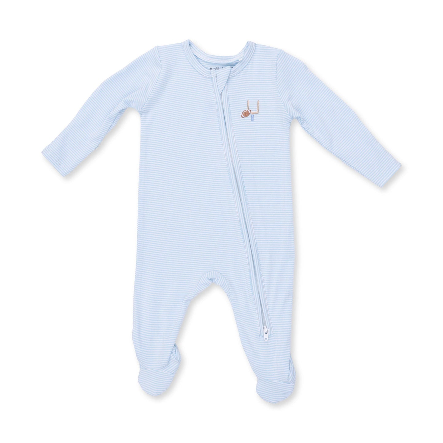 Football Blue Micro Stripe - 2 Way Zipper Footie