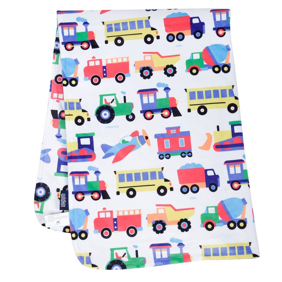 Trains Planes and Trucks Plush Blanket - Blue