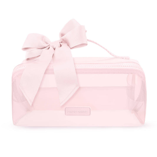 NEW! Jelly Cosmetic Bag – Waterproof Lay-Flat Makeup Bag: Ballet Pink Bow