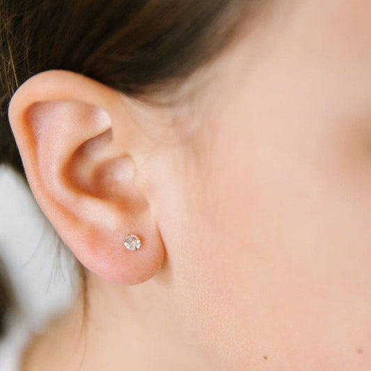 Diamond Stud Earrings - Hypoallergenic, Flat Back, Girl Gift: Silver