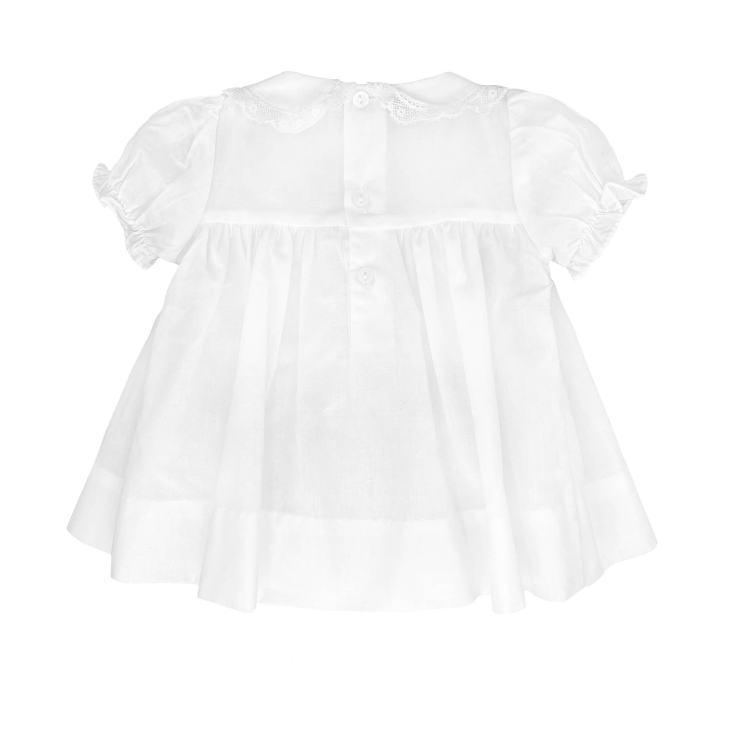 Fully Smocked Dress with Lace: White