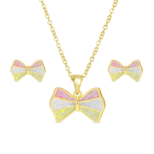 Glitter Bow Necklace and Earrings Set