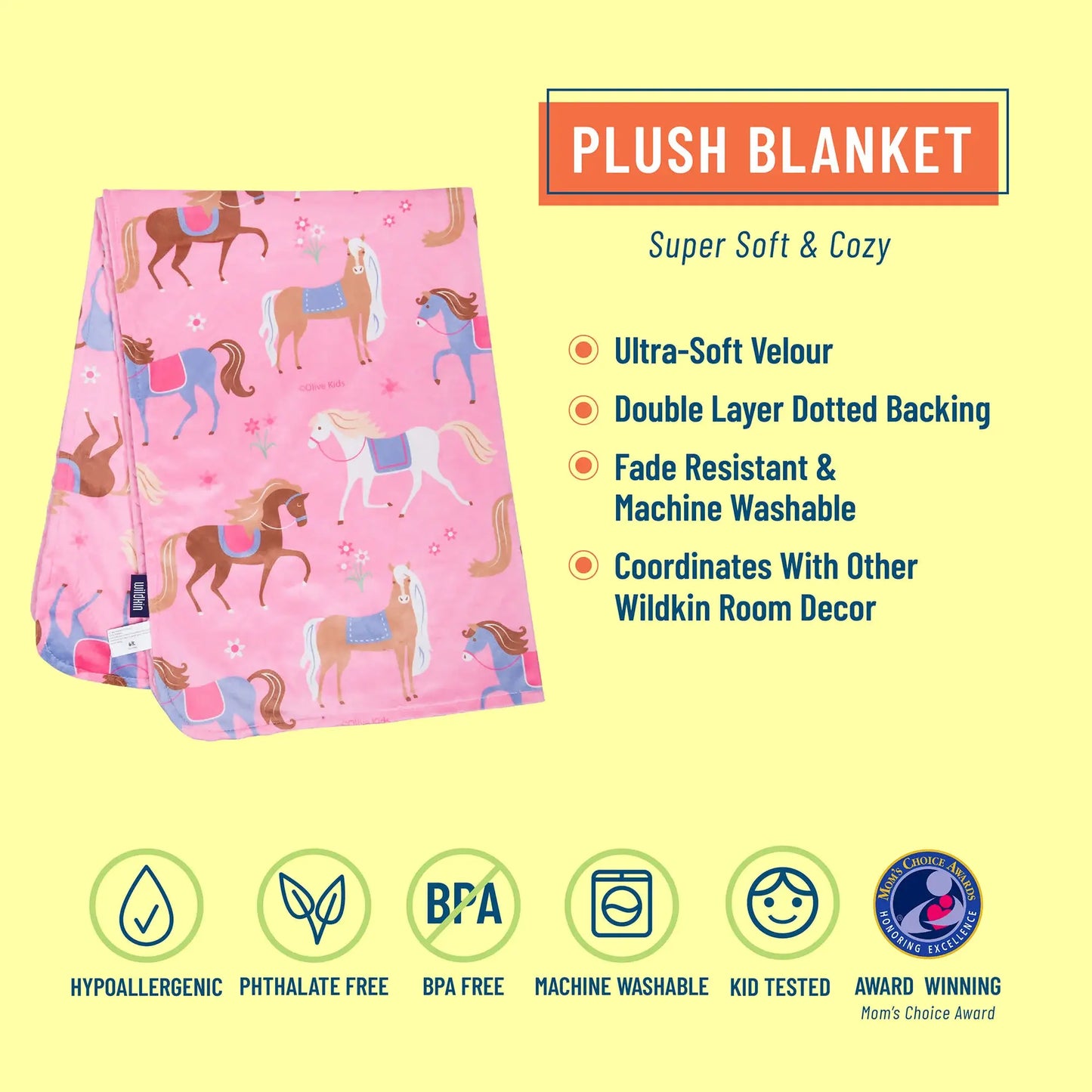 Horses Plush Blanket - Pink