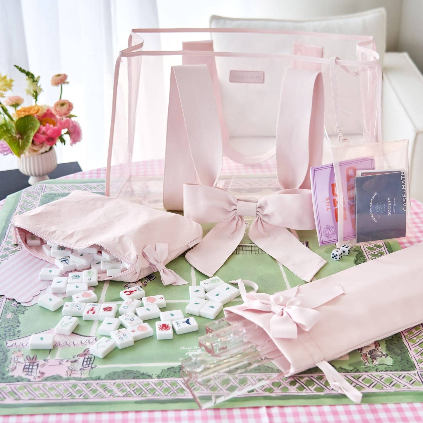 Case-Mate Mahjong Jelly Tote Set: Ballet Pink Bow