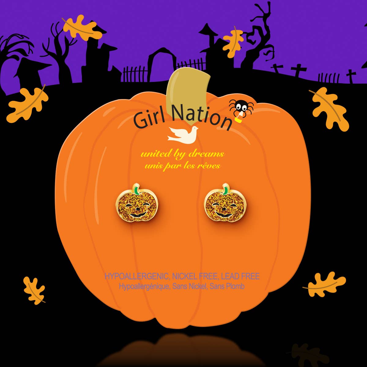 Glitter Pumpkin | Halloween | Stud Earrings for Girls