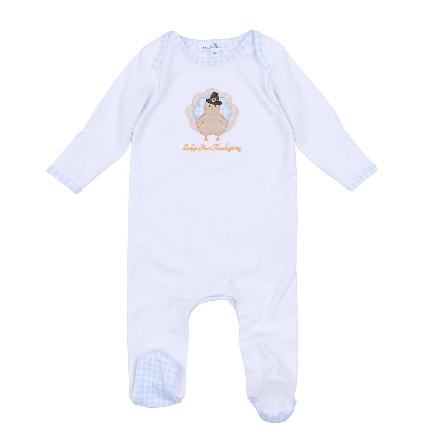 Pilgrim Pals Applique Baby's First Thanksgiving Lap Footie - Light Blue