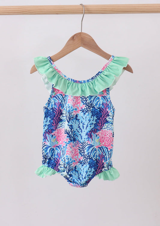 Blue marine creature print swimsuit