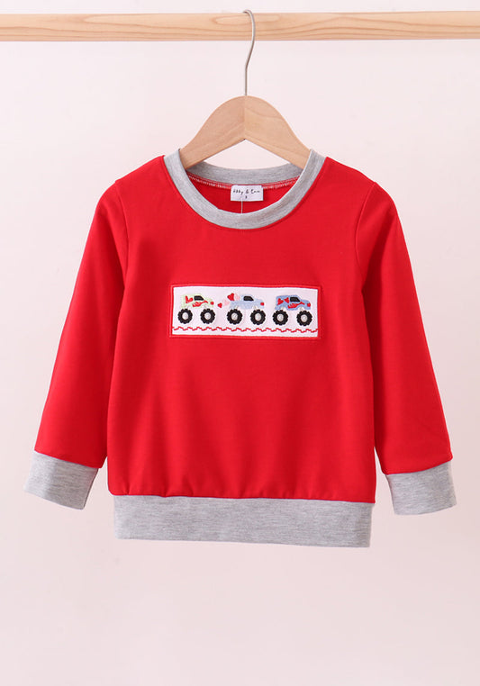 Red vehicle embroidery top