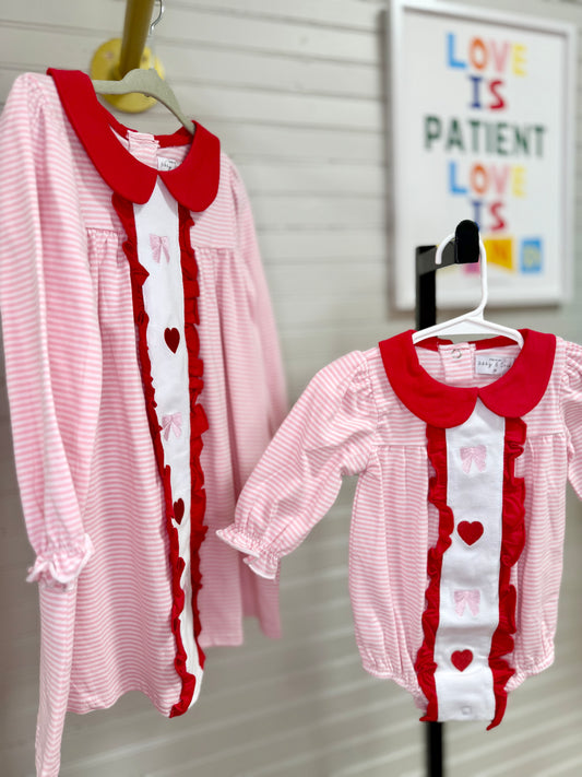 Red valentine's day heart embroidery ruffle dress