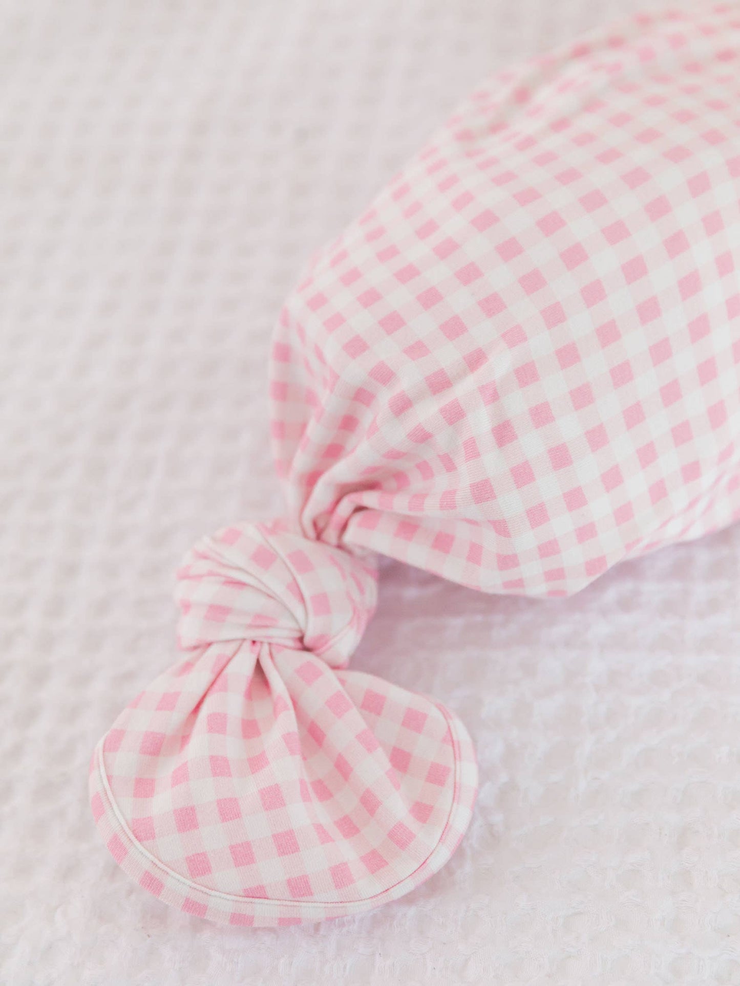 Baby Girls Pink Gingham Modal Blend Ruffle Knotted Sleep Gown & Hat Set
: Pink