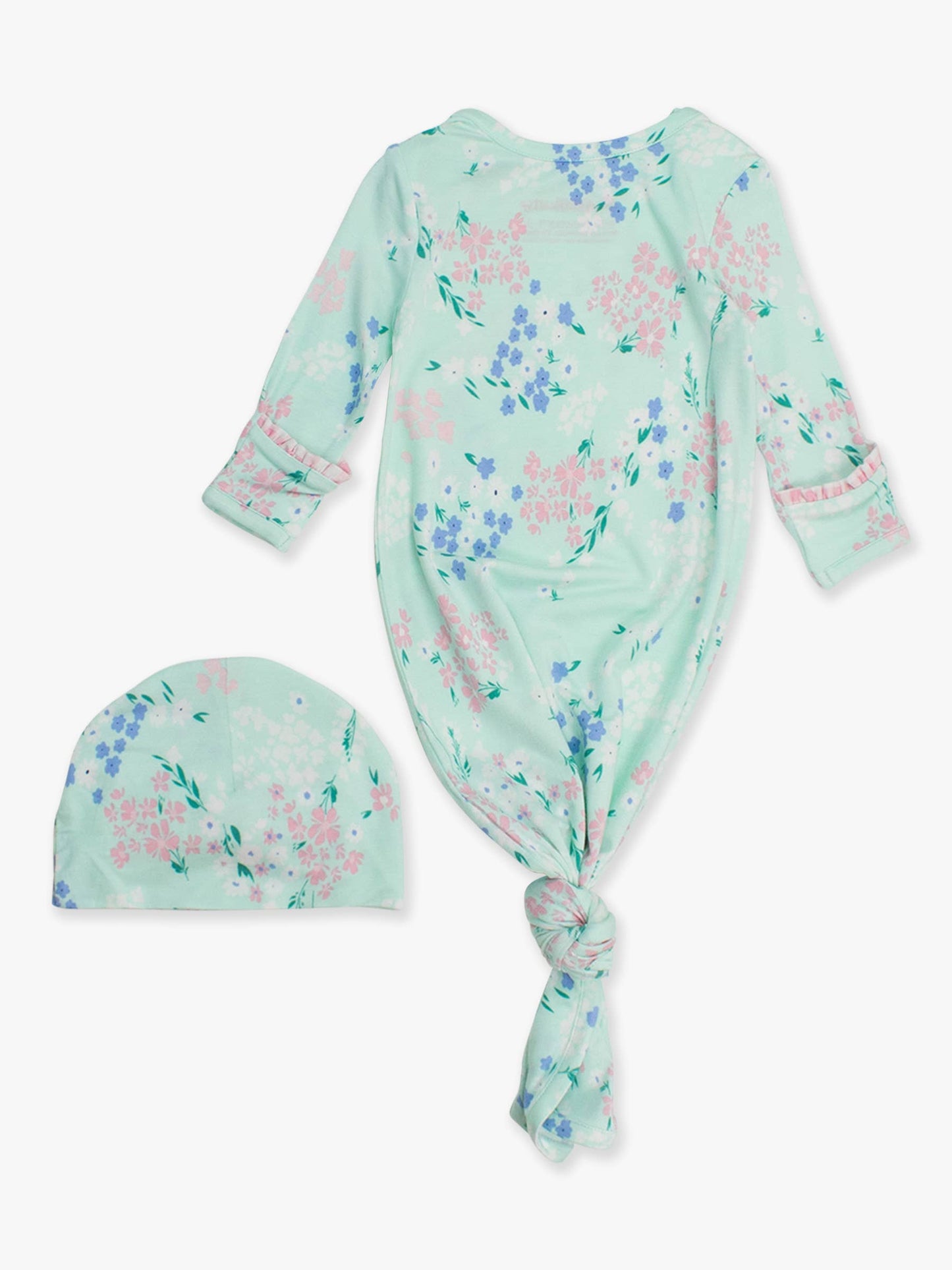 Baby Girls Mint Meadow Bamboo Viscose Ruffle Knotted Sleep Gown & Hat Set
: Green